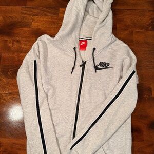 Nike Full Zip Hoodie Gray Black Stripe Logo Size Small